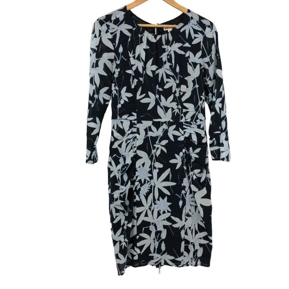 Whistles Silk Bodycon Long sleeve Black Blue Botanical floral Zipper back  Dress - Picture 4 of 16
